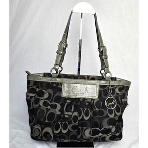 Caoch F13762 Signature Optic Gallery Canvas Shoulder Bag Tote Olive & Black